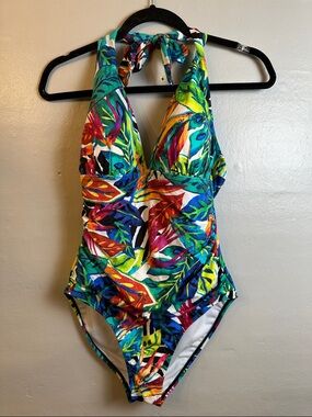 Lauren Ralph Lauren Womens One Piece Halter Floral Rainforest Size 10